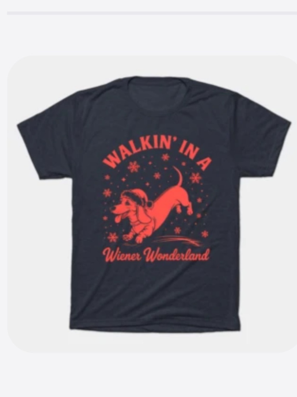 Walkin' In A Wiener Wonderland Dachshund Graphic Tee - Navy & Red